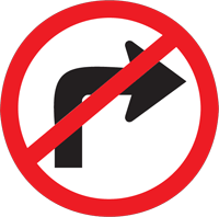 Right turn prohibited - Zimbabwe regulatory signs road sign