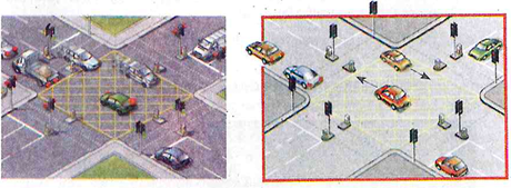 At a box junction you do not enter until the road you are leaving by is clear.