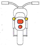 A motorcycle's rear: indicators either side, the stop light, and the red reflector.