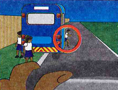 Getting off a bus and stepping out in front of it: the driver coming past cannot see them.