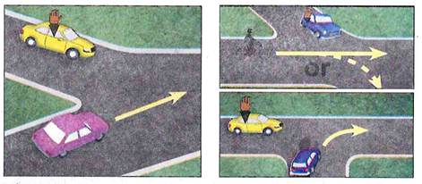 Giving precedence at an intersection, and the arm signal that says you are slowing for it.